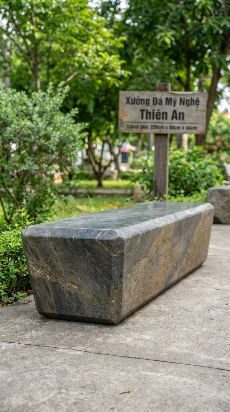 Ghế Dài Nguyên Khối Vát Cạnh, Chất Liệu đá Cuội, Kiểu Dáng cắt Vát Mạnh Mẽ, Hiện Đại Từ Một Khối đá Lớn 220Cm x 50Cm x 45Cm. 220Cm x 50Cm x 45Cm