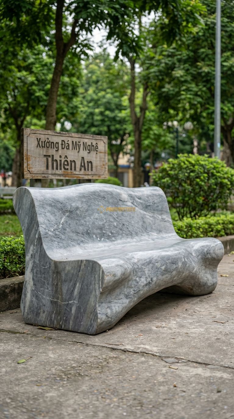 Ghế Nguyên Khối Dáng Suối, Chất Liệu đá Cẩm Thạch Xám, Kiểu Dáng hình Dáng Uốn Lượn Tự Nhiên Theo Thế đá , Bề Mặt Mài Nhẵn Dài 180Cm (Kích Thước Tự Nhiên). Dài 180Cm (Kích Thước Tự Nhiên)