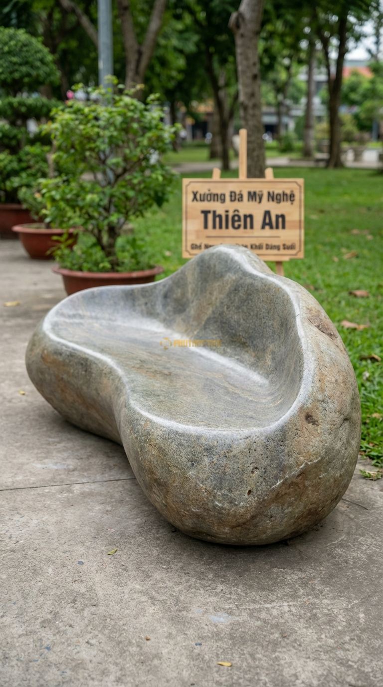Ghế Nguyên Khối Dáng Suối, Chất Liệu đá Cuội, Kiểu Dáng hình Dáng Uốn Lượn Tự Nhiên Theo Thế đá , Bề Mặt Mài Nhẵn Dài 180Cm (Kích Thước Tự Nhiên). Dài 180Cm (Kích Thước Tự Nhiên)