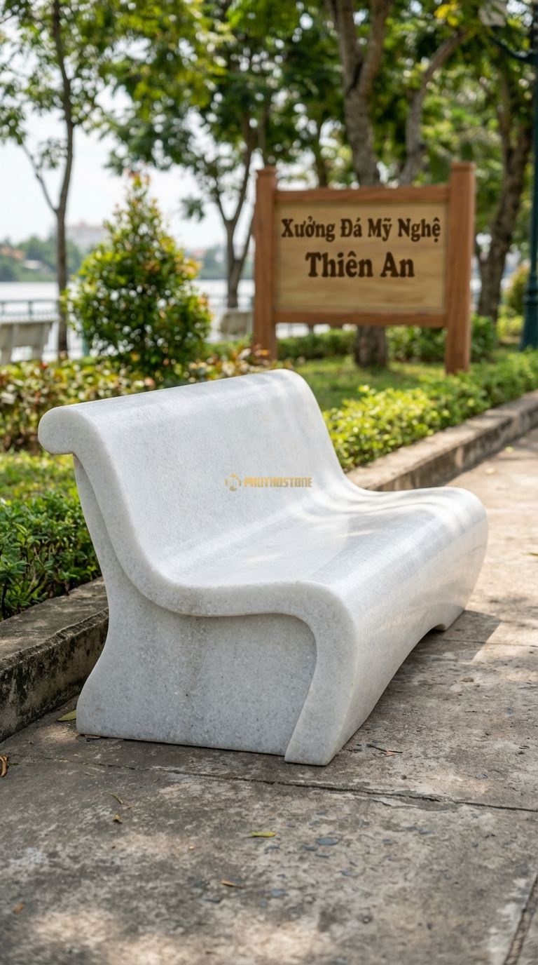Ghế Nguyên Khối Dáng Suối, Chất Liệu đá Trắng Muối, Kiểu Dáng hình Dáng Uốn Lượn Tự Nhiên Theo Thế đá , Bề Mặt Mài Nhẵn Dài 180Cm (Kích Thước Tự Nhiên). Dài 180Cm (Kích Thước Tự Nhiên)