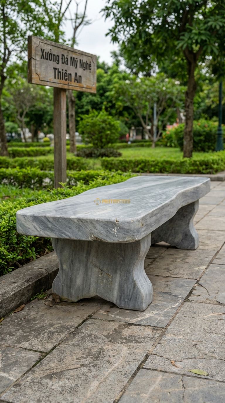 Ghế Nguyên Khối Dáng Suối, Chất Liệu đá Xám Vân Mây, Kiểu Dáng hình Dáng Uốn Lượn Tự Nhiên Theo Thế đá , Bề Mặt Mài Nhẵn Dài 180Cm (Kích Thước Tự Nhiên). Dài 180Cm (Kích Thước Tự Nhiên)