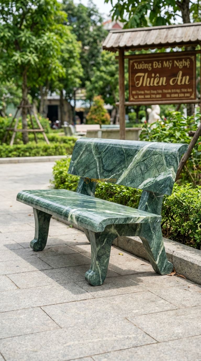 Ghế Nguyên Khối Dáng Suối, Chất Liệu đá Xanh Ấn, Kiểu Dáng hình Dáng Uốn Lượn Tự Nhiên Theo Thế đá , Bề Mặt Mài Nhẵn Dài 180Cm (Kích Thước Tự Nhiên). Dài 180Cm (Kích Thước Tự Nhiên)