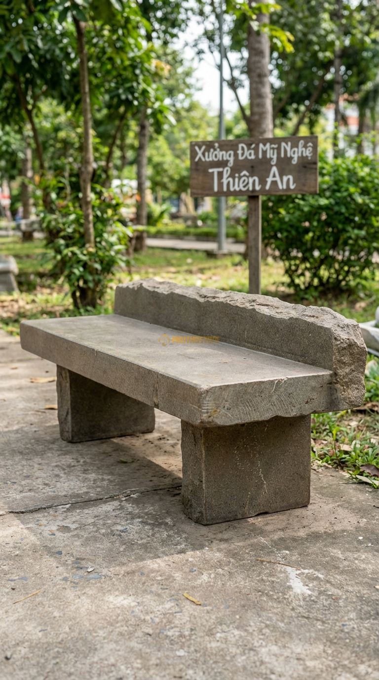 Ghế Nguyên Khối Tựa Thấp, Chất Liệu đá Granite, Kiểu Dáng tảng đá Có Phần Gờ Tự Nhiên Nhô Lên Làm Tựa Lưng Thấp 160Cm x 65Cm x 60Cm. 160Cm x 65Cm x 60Cm