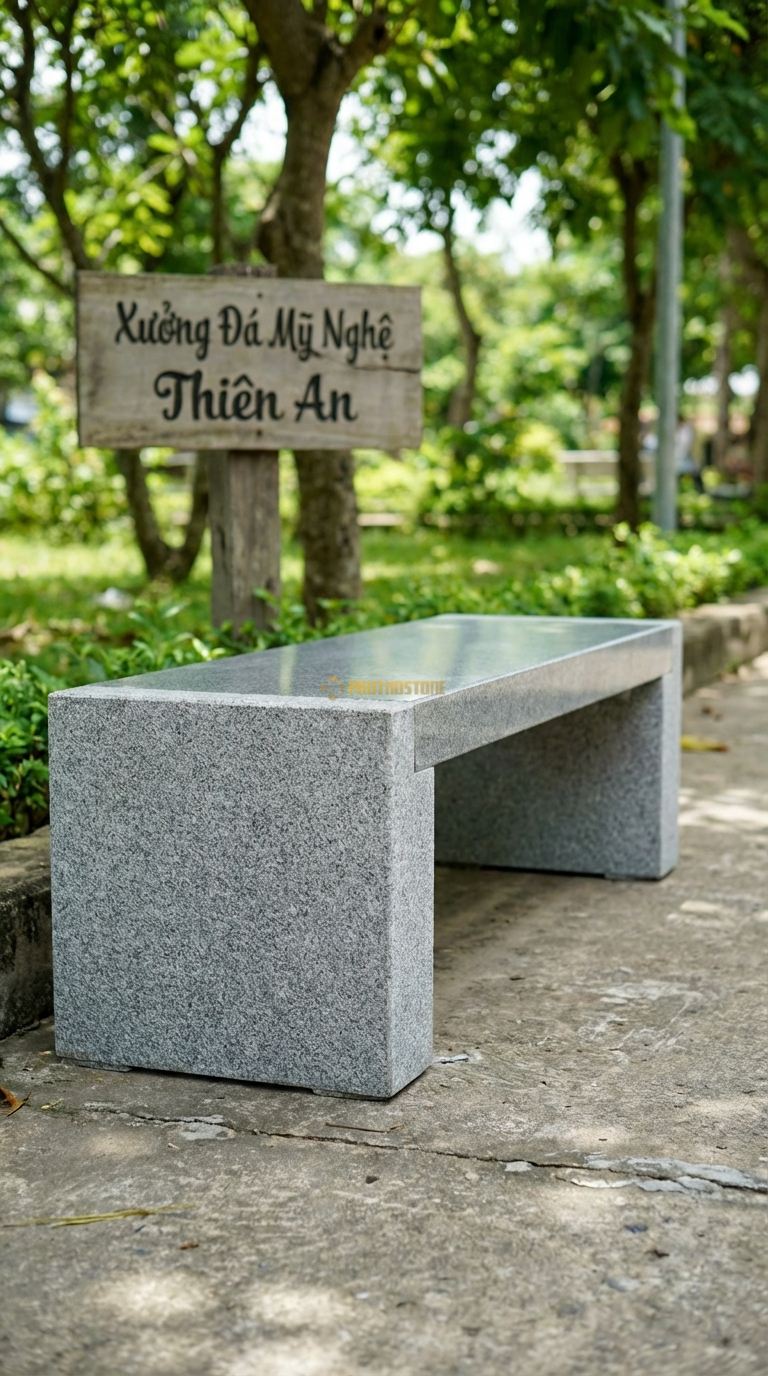 Ghế Nguyên Khối Vỏ Sần, Chất Liệu đá Granite, Kiểu Dáng mặt Ngồi Mài Bóng, Xung Quanh Giữ Nguyên Lớp Vỏ đá Thô Ráp 150Cm x 60Cm x 45Cm. 150Cm x 60Cm x 45Cm