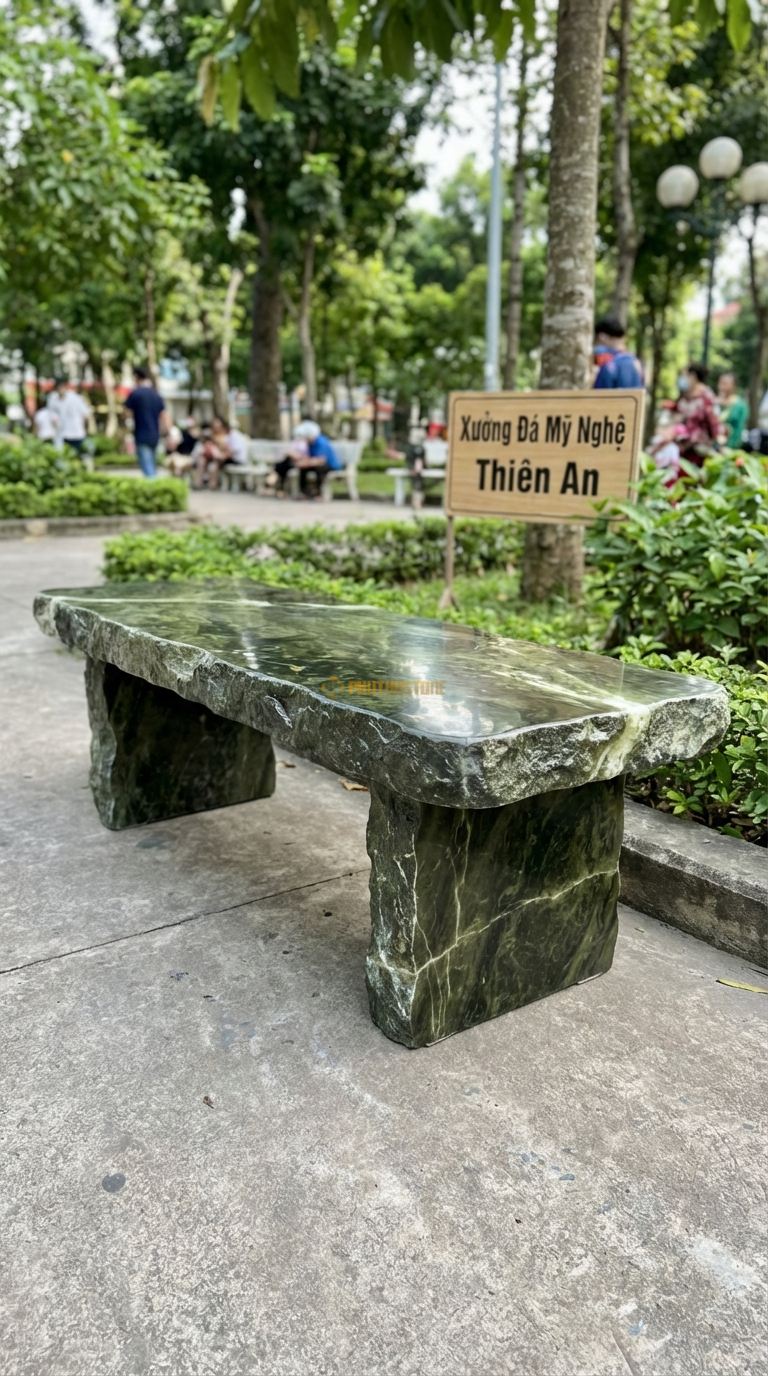Ghế Nguyên Khối Vỏ Sần, Chất Liệu đá Serpentine, Kiểu Dáng mặt Ngồi Mài Bóng, Xung Quanh Giữ Nguyên Lớp Vỏ đá Thô Ráp 150Cm x 60Cm x 45Cm. 150Cm x 60Cm x 45Cm