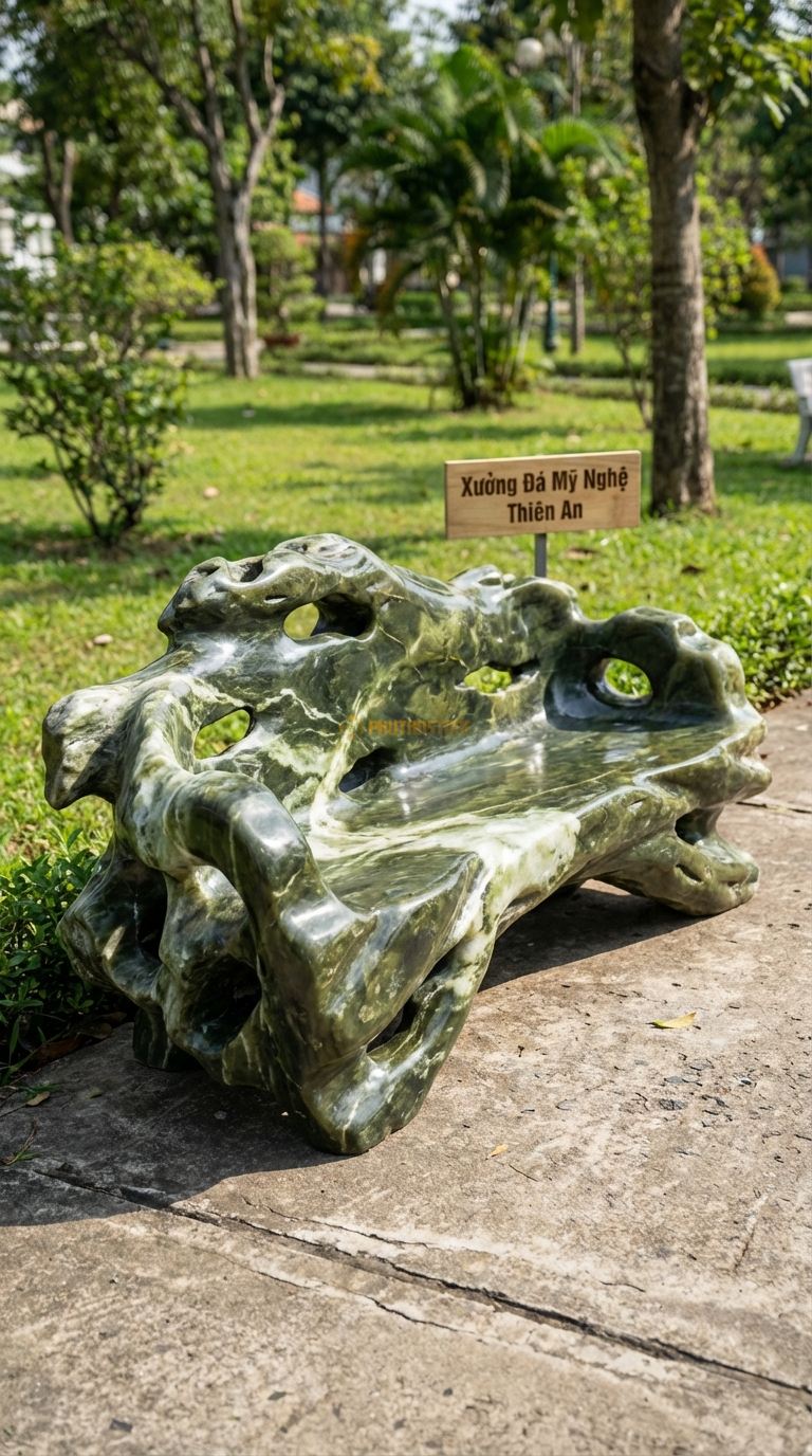 Ghế Phiến đá Lũa, Chất Liệu đá Serpentine, Kiểu Dáng có Các Hốc đá Tự Nhiên, Hình Dáng Hang Hốc Nghệ Thuật 200Cm x 70Cm x 50Cm. 200Cm x 70Cm x 50Cm