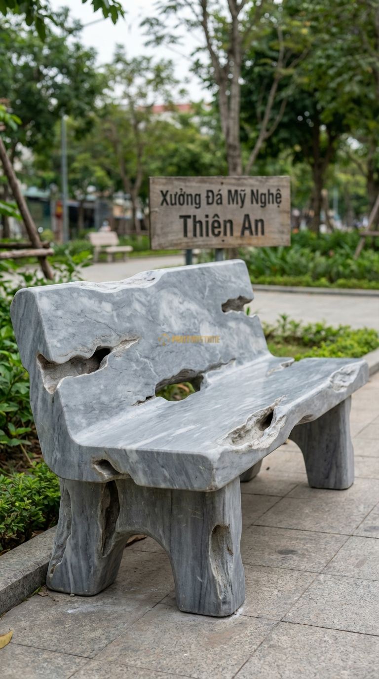 Ghế Phiến đá Lũa, Chất Liệu đá Xám Vân Mây, Kiểu Dáng có Các Hốc đá Tự Nhiên, Hình Dáng Hang Hốc Nghệ Thuật 200Cm x 70Cm x 50Cm. 200Cm x 70Cm x 50Cm