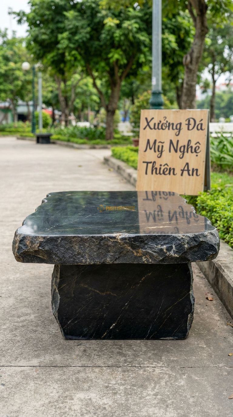 Ghế Tảng Bẹt, Chất Liệu đá Đen Chỉ Nâu, Kiểu Dáng tảng đá Dẹt Tự Nhiên, Chỉ Mài Phẳng Mặt Trên 130Cm x 80Cm x 40Cm. 130Cm x 80Cm x 40Cm