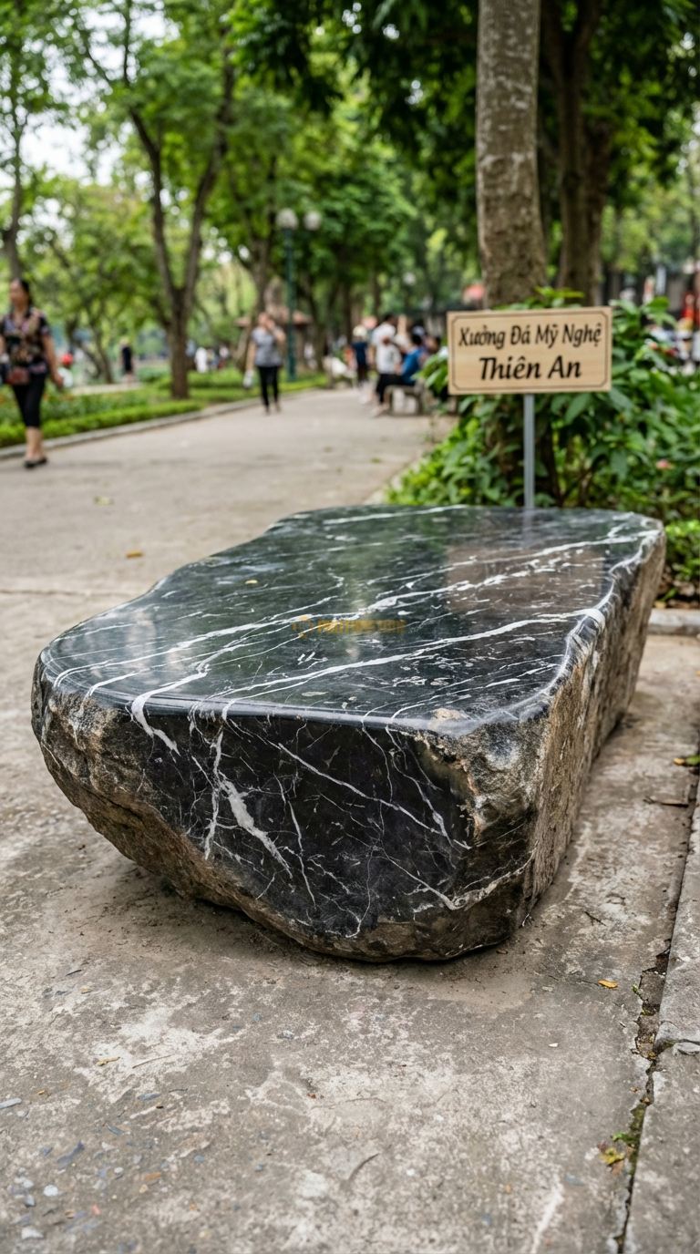 Ghế Tảng Bẹt, Chất Liệu đá Đen Tia Chớp, Kiểu Dáng tảng đá Dẹt Tự Nhiên, Chỉ Mài Phẳng Mặt Trên 130Cm x 80Cm x 40Cm. 130Cm x 80Cm x 40Cm