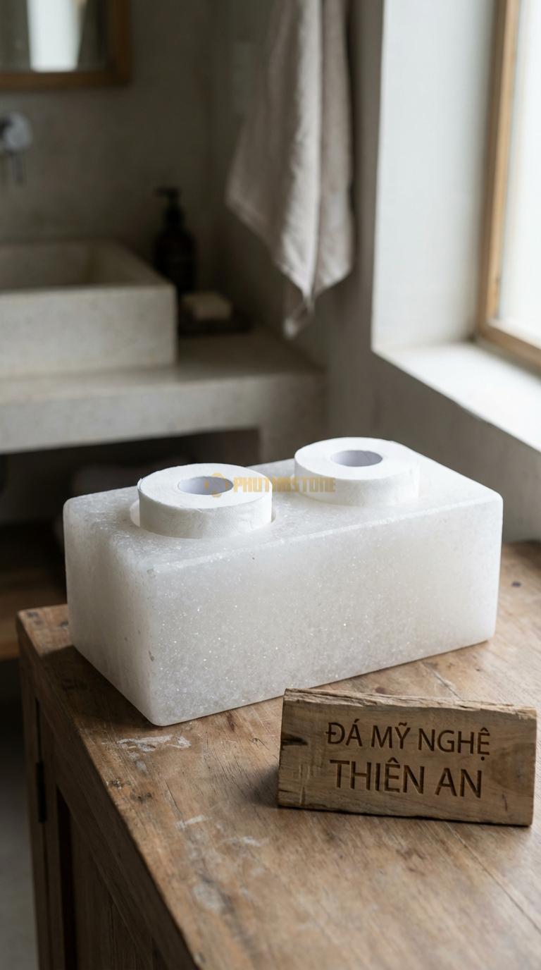 Giá Đá Trắng Muối Giấy Trụ Đôi (Dự Phòng) Chứa Được 2 Cuộn Giấy Cùng Lúc 30cm x 15cm x 12cm