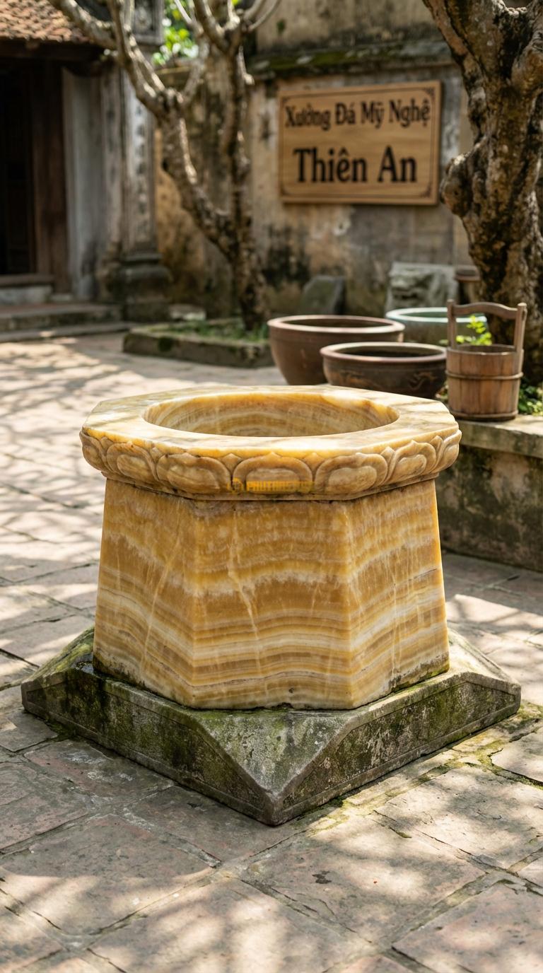 Giếng Vuông Vát Góc Ngọc hoàng long Hình vuông nhưng vát 4 góc (tạo thành 8 cạnh không đều), Kích thước Vuông 90cm x Cao 75cm