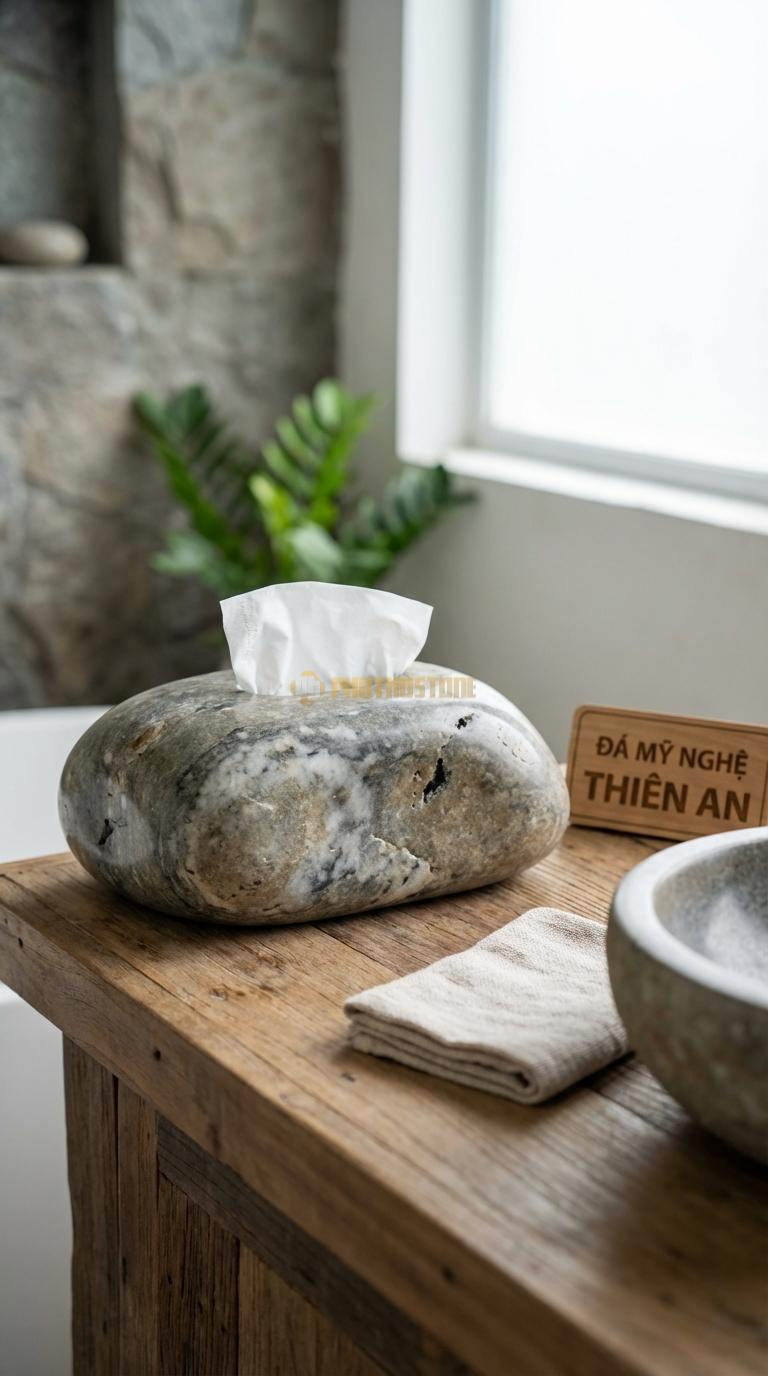 Hộp Giấy Đá Cuội Đá Vân Mây Chọn Phôi Đá Có Vân Loang Như Mây (Vân Trắng/Đen) 24cm x 12cm x 10cm