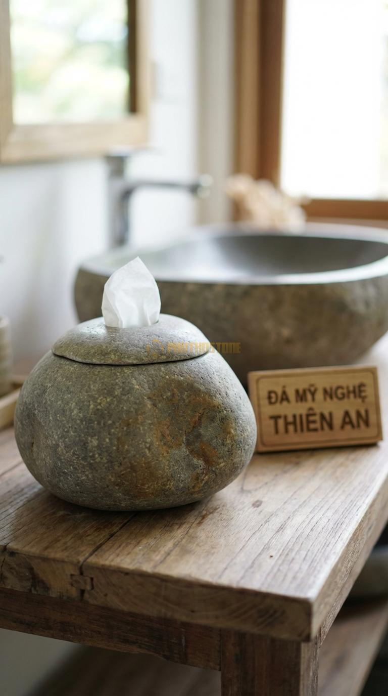 Hộp Giấy Đá Cuội Gắn Tường Có Nắp Nắp Đậy Bằng Đá Mỏng Nhẹ, Tinh Xảo 15cm x 15cm x 15cm