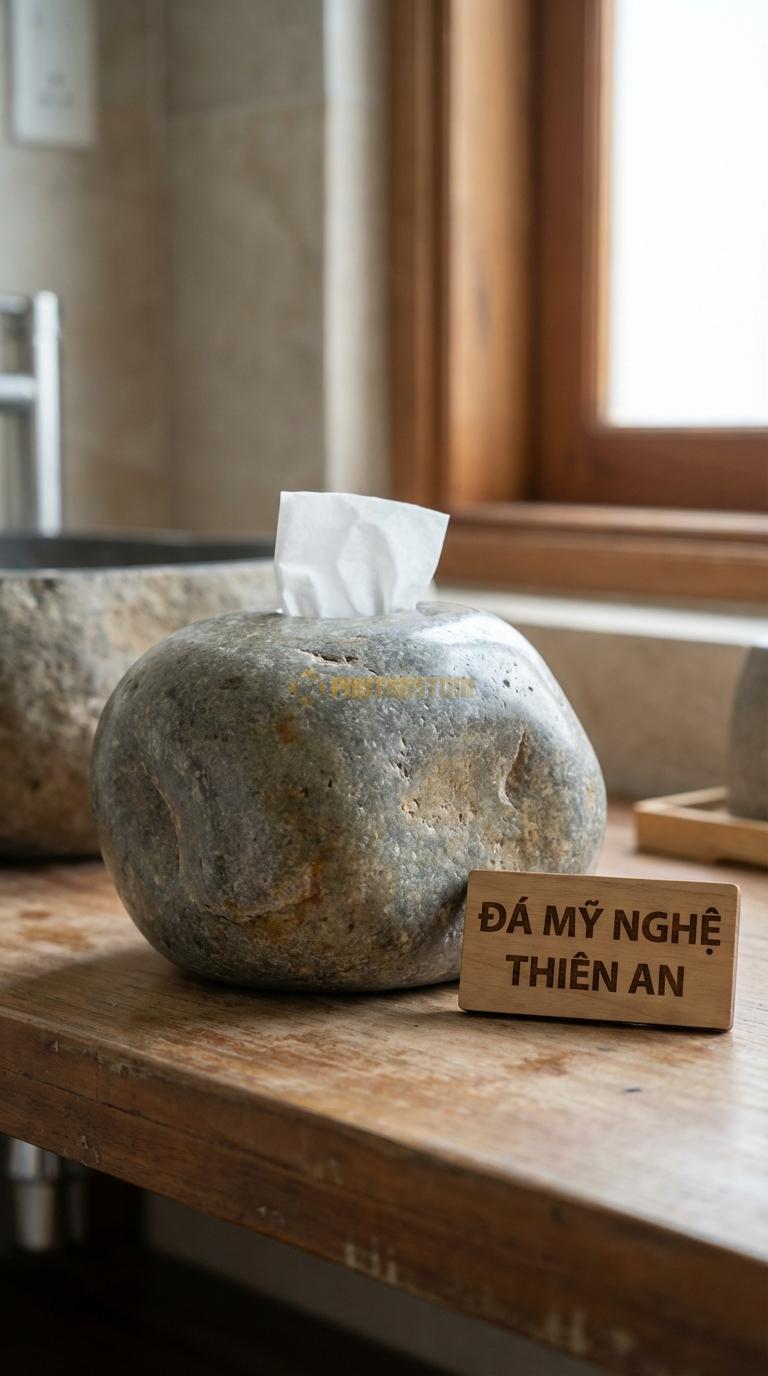 Hộp Giấy Đá Cuội Mặt Kính Kết Hợp Đá Và Một Mặt Kính Nhìn Xuyên 15cm x 15cm x 14cm