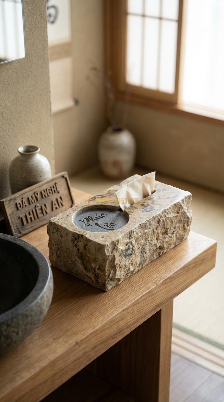 Hộp Giấy Đá Da Báo Chữ Phúc – Lộc Chữ Hán Hoặc Việt Thư Pháp Trong Khung Tròn 24cm x 13cm x 11cm