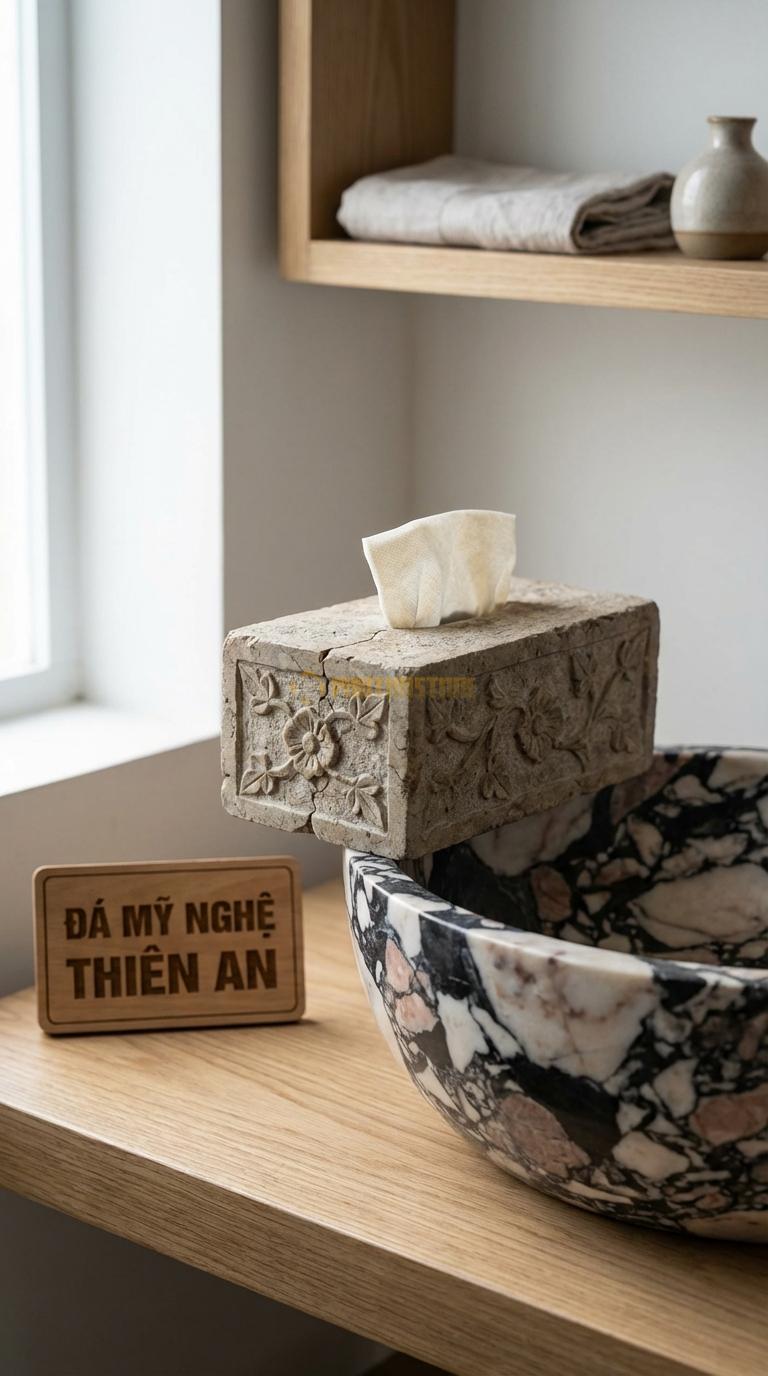 Hộp Giấy Đá Da Báo Giả Cổ (Rạn) Xử Lý Bề Mặt Nứt Rạn Giả Cổ, Chạm Hoa Dây 23cm x 13cm x 10cm