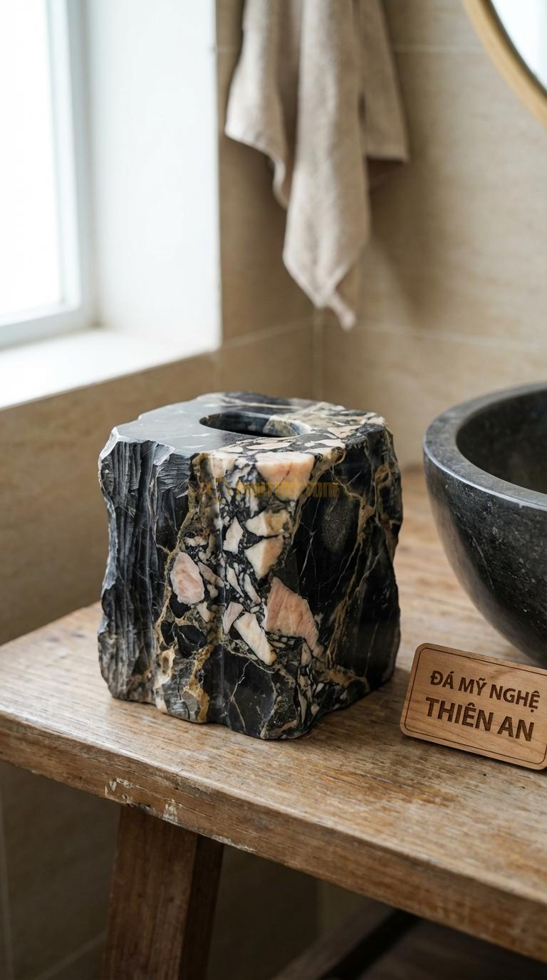 Hộp Giấy Đá Da Báo Hình Gốc Cây Chạm Khắc Sần Sùi Giả Gốc Cây Cổ Thụ 24cm x 14cm x 11cm