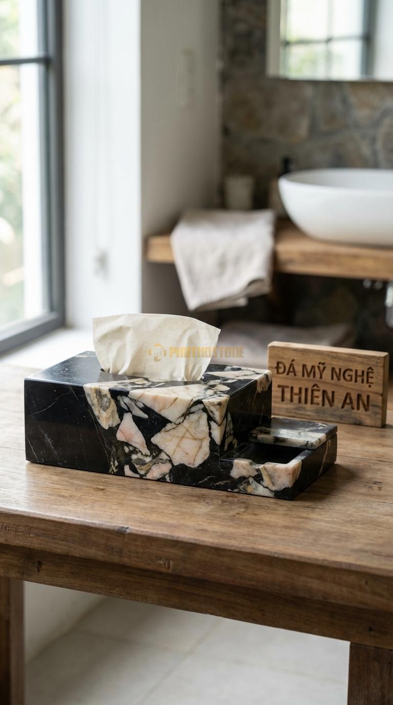 Hộp Giấy Đá Da Báo Kèm Gạt Tàn Tích Hợp Khay Gạt Tàn Thuốc (Có Nắp Hoặc Không) 30cm x 14cm x 10cm