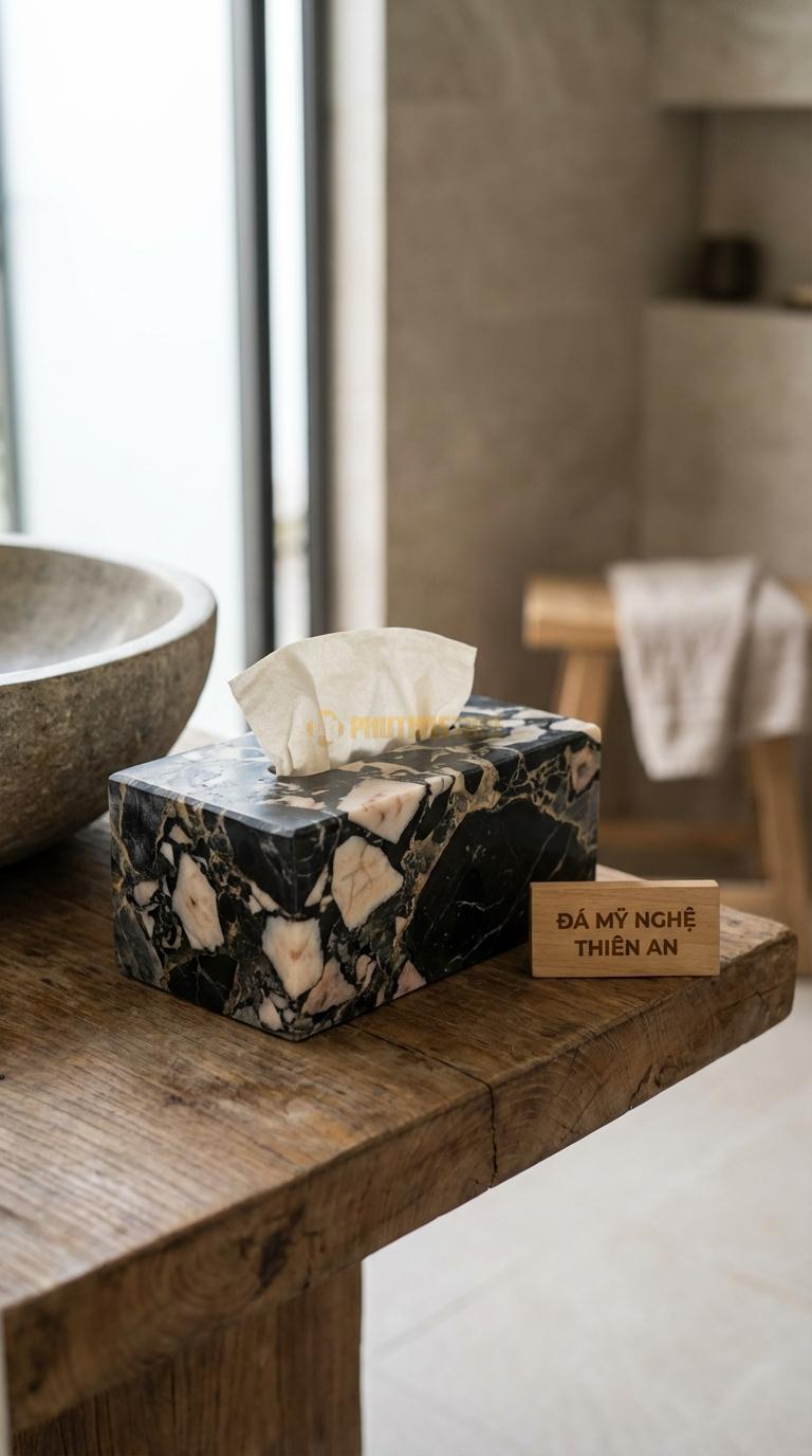 Hộp Giấy Đá Da Báo Khắc Laser Khắc Tên/Logo Công Ty Bằng Laser Mạ Vàng 23cm x 12cm x 10cm