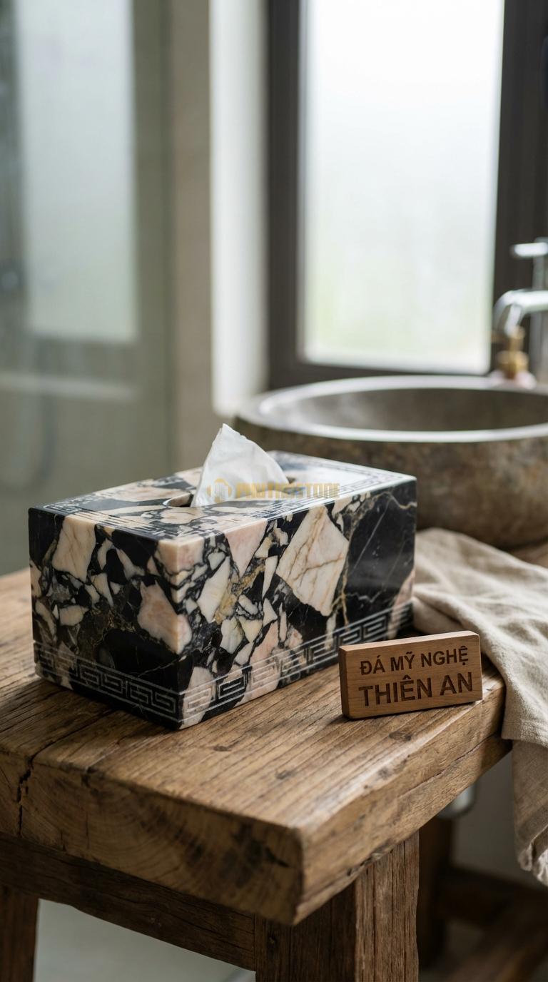 Hộp Giấy Đá Da Báo Triện Tàu Hoa Văn Đường Diềm Triện Tàu (Hồi Văn) Chạy Quanh 23cm x 12cm x 10cm