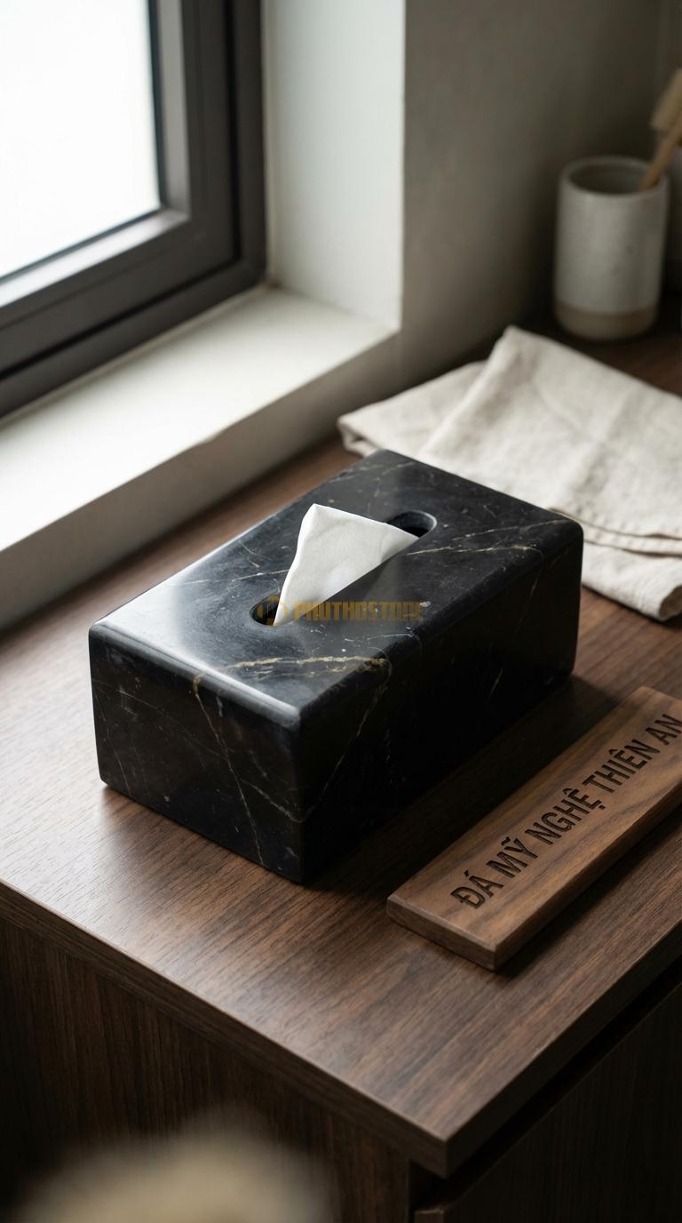 Hộp Giấy Đá Đen Chỉ Nâu Đá Cuội Mộc Khoét Rỗng Từ Viên Đá Cuội Tự Nhiên Ngẫu Nhiên ~16cm