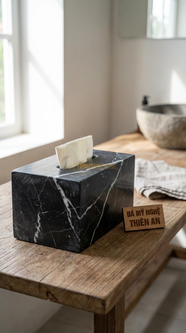 Hộp Giấy Đá Đen Tia Chớp Bề Mặt Nhám (Matte) Mài Mờ (Matte) Không Bóng, Chống Bám Vân Tay 23cm x 12cm x 10cm