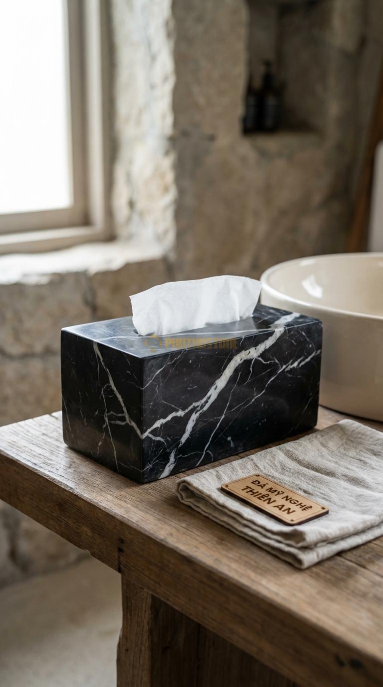 Hộp Giấy Đá Đen Tia Chớp Đá Đen Tia Chớp Sử Dụng Đá Đen Có Vân Trắng Tia Chớp (Nero Style) 24cm x 13cm x 11cm