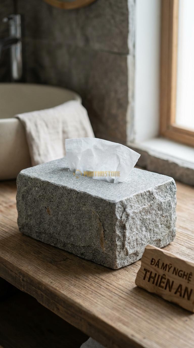 Hộp Giấy Đá Granite Bề Mặt Nhám (Matte) Mài Mờ (Matte) Không Bóng, Chống Bám Vân Tay 23cm x 12cm x 10cm