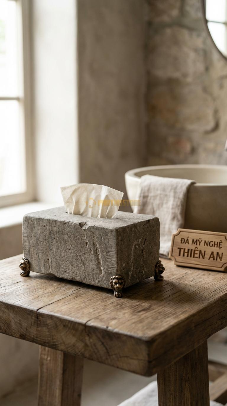 Hộp Giấy Đá Granite Có Chân Đế Có 4 Chân Đế Đồng Hoặc Đá Chạm Đầu Lân 24cm x 14cm x 13cm (Cao Hơn)