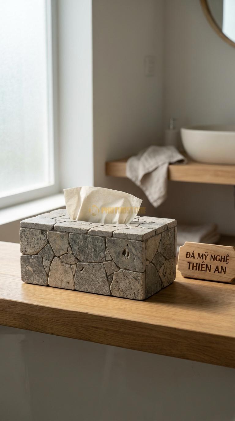 Hộp Giấy Đá Granite Đá Mosaic Ghép Từ Các Mảnh Đá Nhỏ Tạo Hiệu Ứng Mosaic 24cm x 13cm x 11cm
