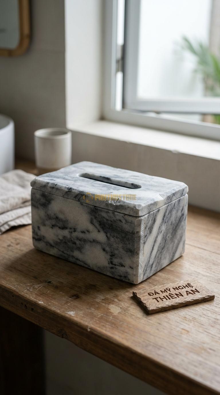 Hộp Giấy Đá Granite Đá Vân Mây Chọn Phôi Đá Có Vân Loang Như Mây (Vân Trắng/Đen) 24cm x 12cm x 10cm
