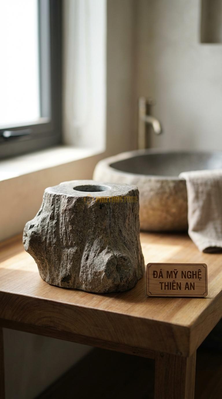 Hộp Giấy Đá Granite Hình Gốc Cây Chạm Khắc Sần Sùi Giả Gốc Cây Cổ Thụ 24cm x 14cm x 11cm