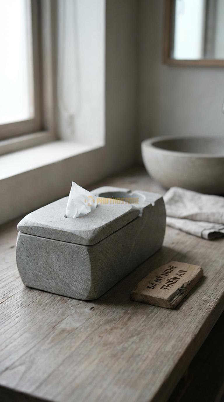 Hộp Giấy Đá Granite Kèm Gạt Tàn Tích Hợp Khay Gạt Tàn Thuốc (Có Nắp Hoặc Không) 30cm x 14cm x 10cm