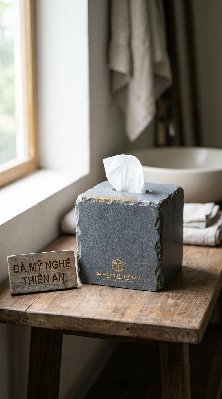 Hộp Giấy Đá Granite Khắc Laser Khắc Tên/Logo Công Ty Bằng Laser Mạ Vàng 23cm x 12cm x 10cm