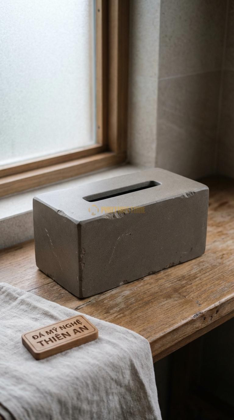Hộp Giấy Đá Granite Trơn Bóng Kính Không Chạm, Mài Bóng Lộ Vân Đá Tự Nhiên 100% 23cm x 12cm x 10cm