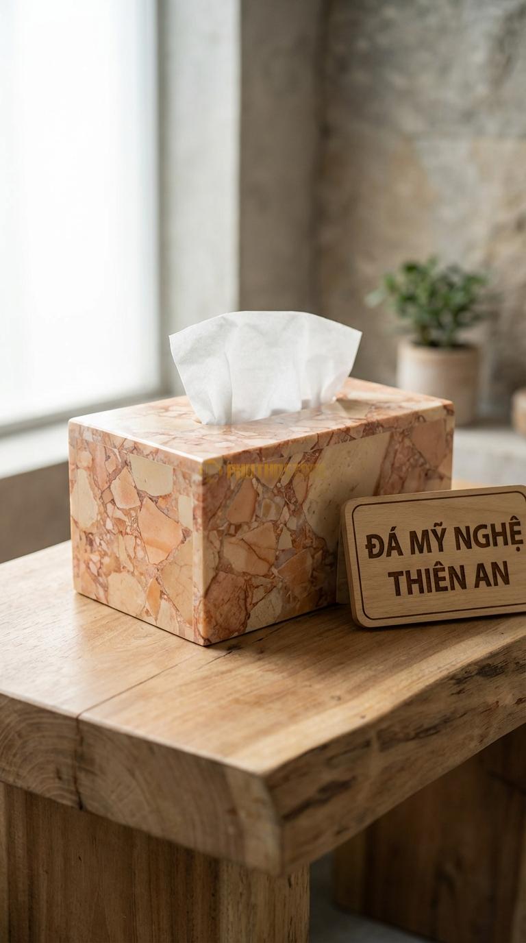 Hộp Giấy Đá Hồng Bát Tiên Chạm Sự Tích Bát Tiên Quá Hải (8 Vị Tiên) 26cm x 14cm x 12cm (Đại)