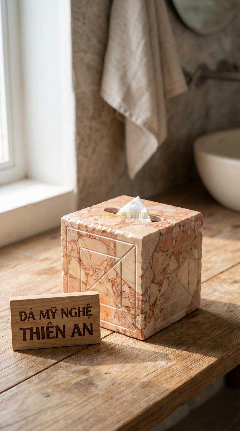 Hộp Giấy Đá Hồng Chạm Kỷ Hà Họa Tiết Đường Line Đan Chéo Hiện Đại 14cm x 14cm x 14cm