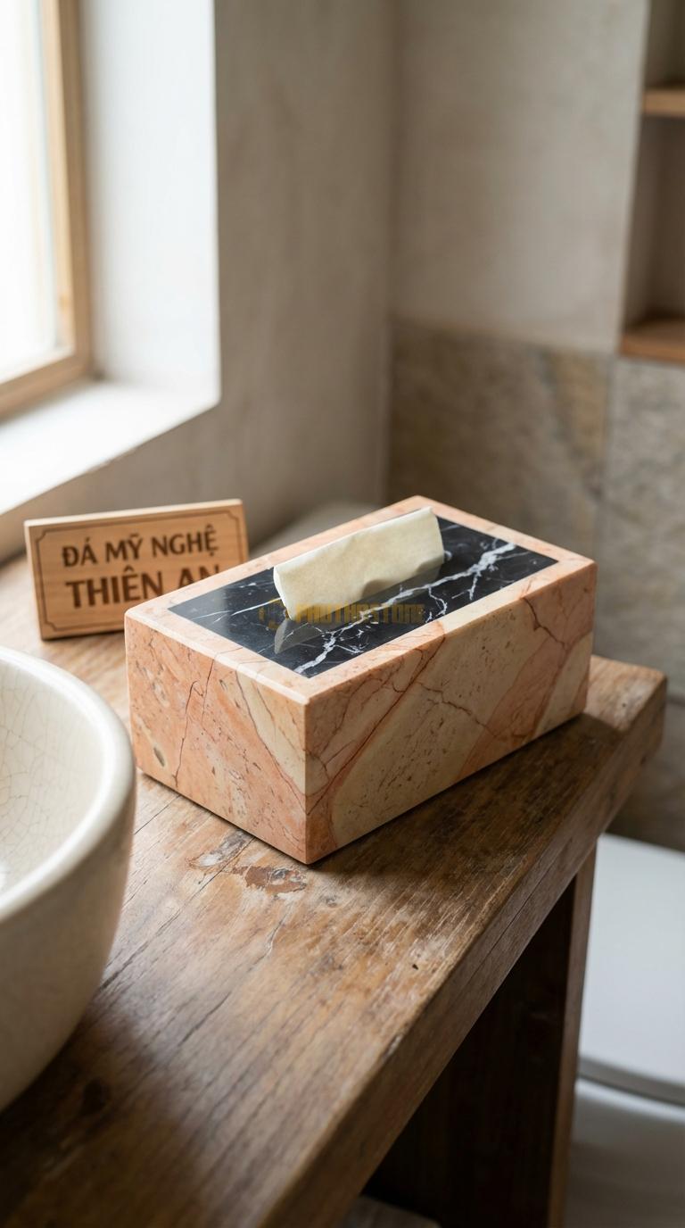 Hộp Giấy Đá Hồng Đá Đen Tia Chớp Sử Dụng Đá Đen Có Vân Trắng Tia Chớp (Nero Style) 24cm x 13cm x 11cm