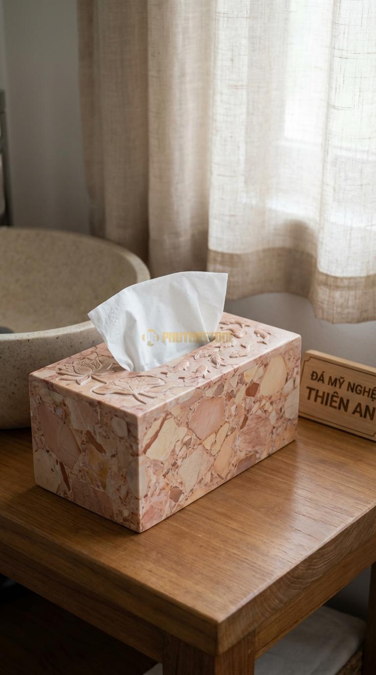 Hộp Giấy Đá Hồng Hoa Sen Cá Chép Bức Tranh “Cửu Ngư Quần Hội” (Sen & Cá) 24cm x 13cm x 11cm