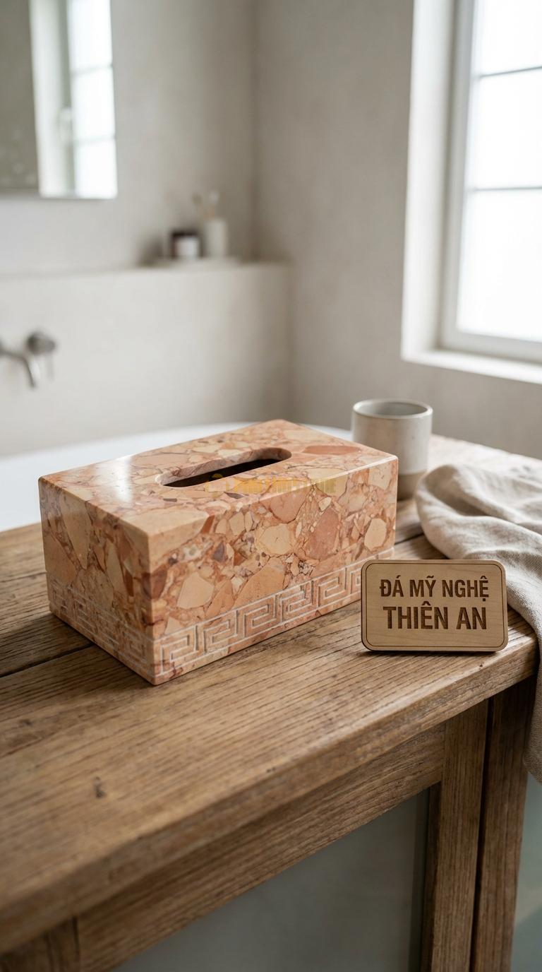 Hộp Giấy Đá Hồng Triện Tàu Hoa Văn Đường Diềm Triện Tàu (Hồi Văn) Chạy Quanh 23cm x 12cm x 10cm