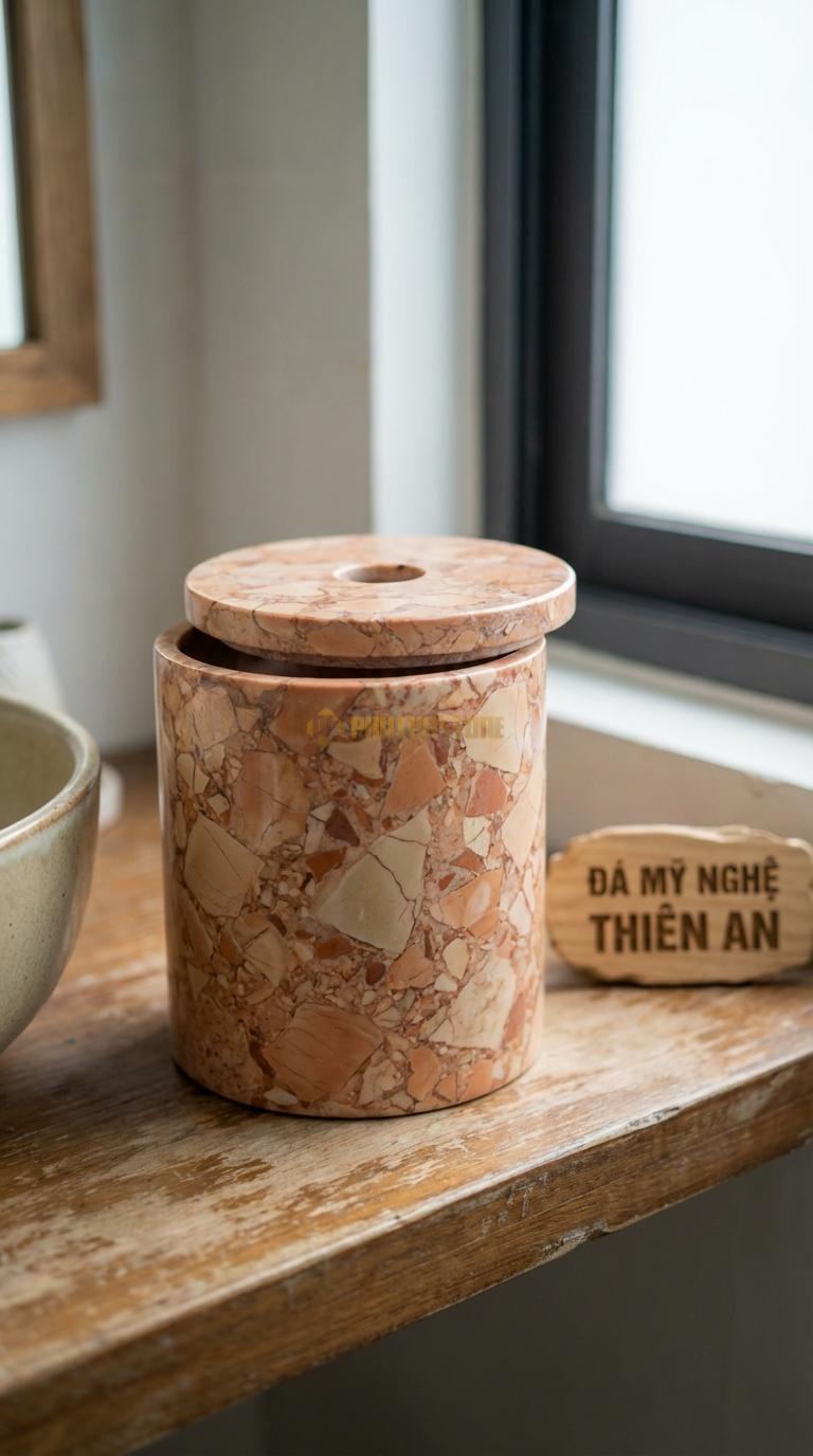 Hộp Giấy Đá Hồng Tròn Nguyên Khối Dạng Trụ Tròn (Ống), Nắp Rời (Khác Biệt) Đkính 14cm x Cao 15cm (Giấy Cuộn)