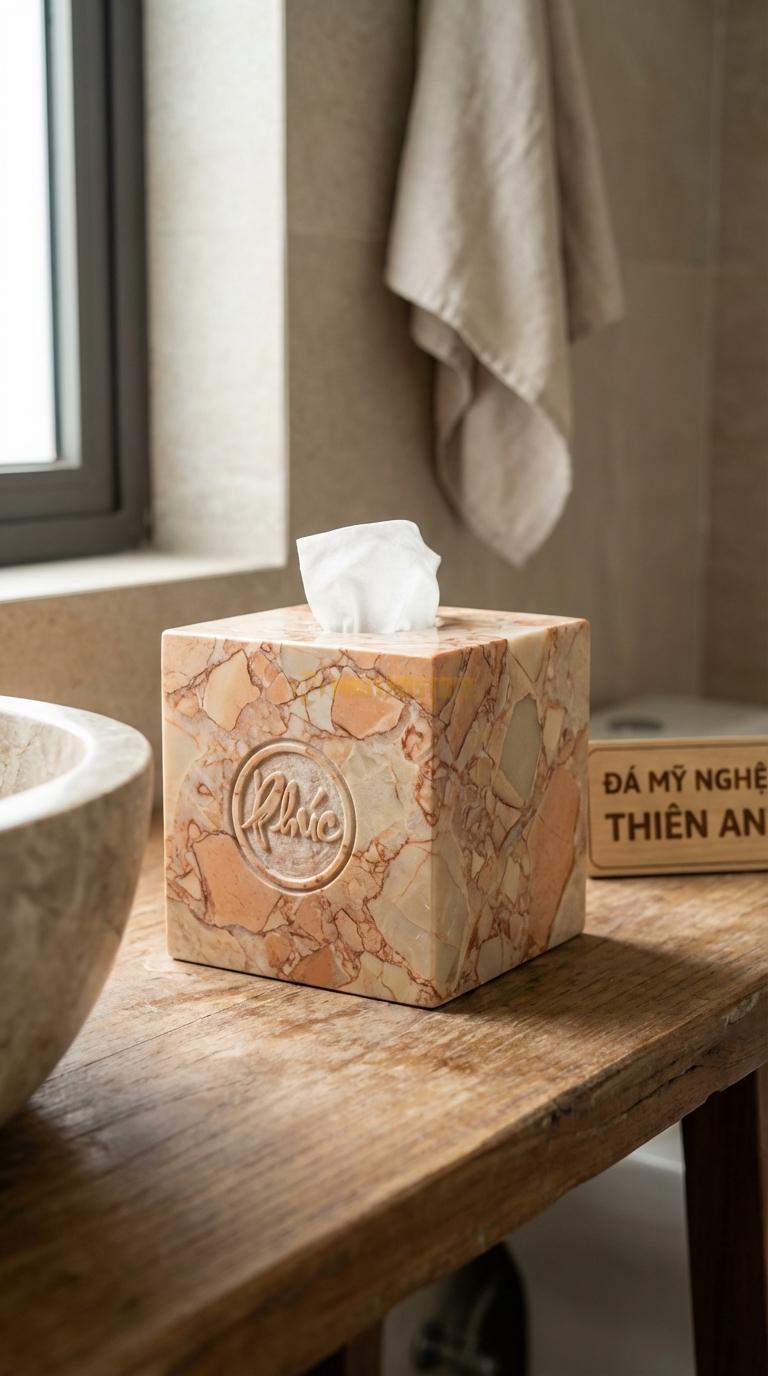 Hộp Giấy Đá Hồng Vuông Chạm Phúc Chữ Phúc Tròn Ở Mặt Trước Hộp 14cm x 14cm x 14cm