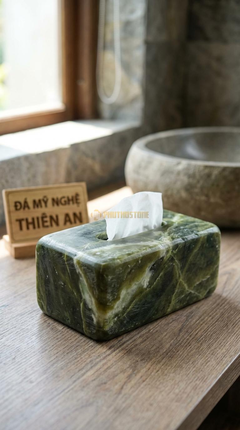 Hộp Giấy Đá Serpentine Bề Mặt Nhám (Matte) Mài Mờ (Matte) Không Bóng, Chống Bám Vân Tay 23cm x 12cm x 10cm