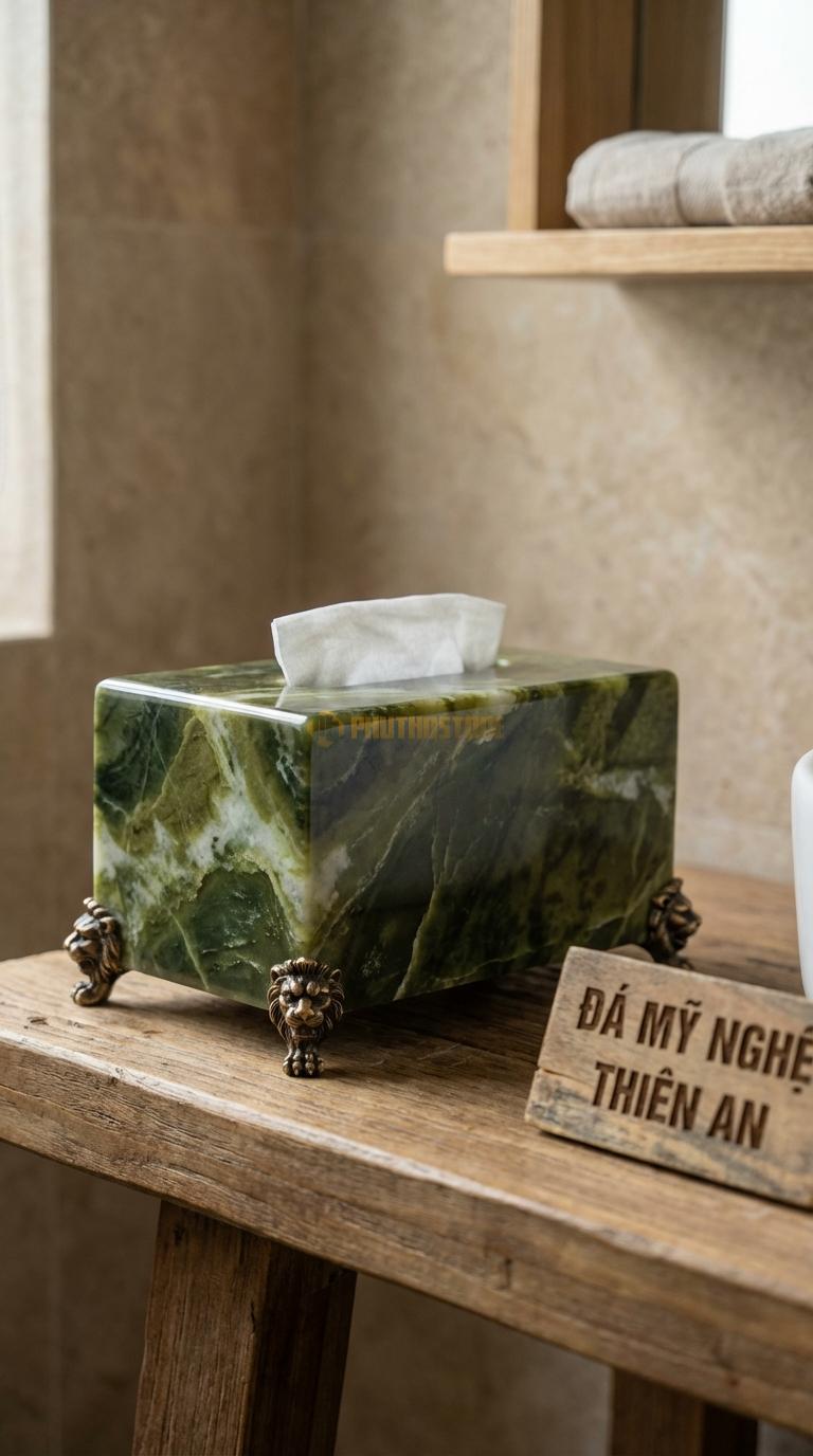 Hộp Giấy Đá Serpentine Có Chân Đế Có 4 Chân Đế Đồng Hoặc Đá Chạm Đầu Lân 24cm x 14cm x 13cm (Cao Hơn)