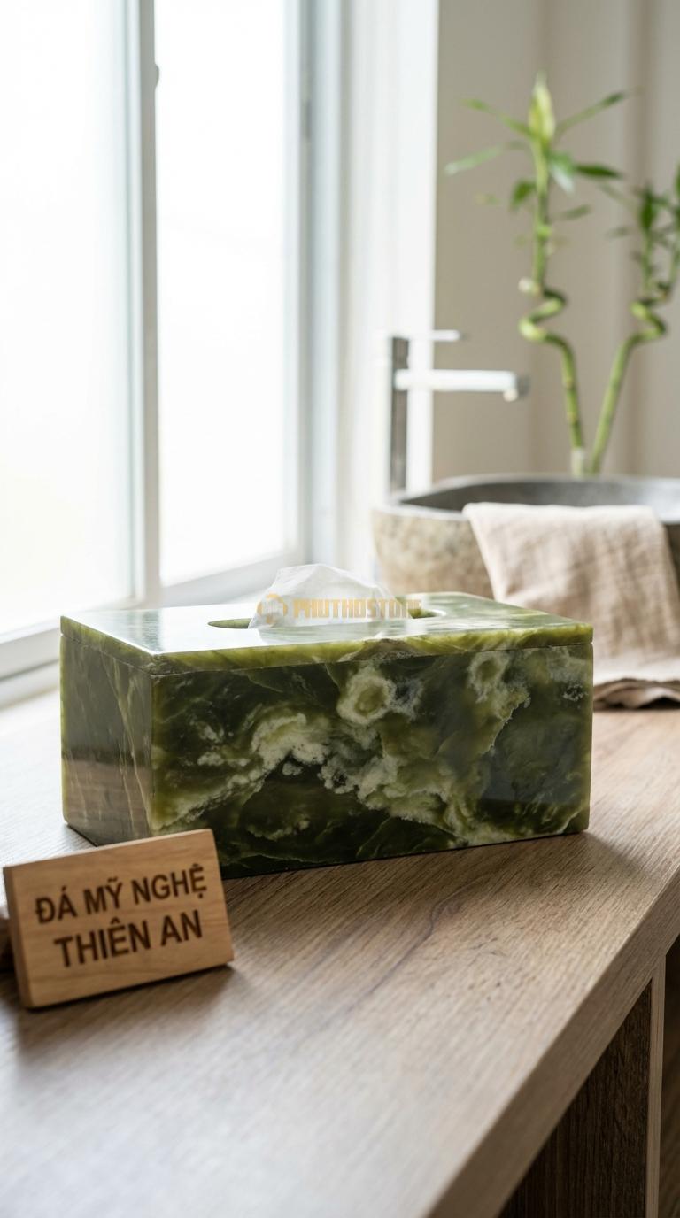 Hộp Giấy Đá Serpentine Đá Vân Mây Chọn Phôi Đá Có Vân Loang Như Mây (Vân Trắng/Đen) 24cm x 12cm x 10cm