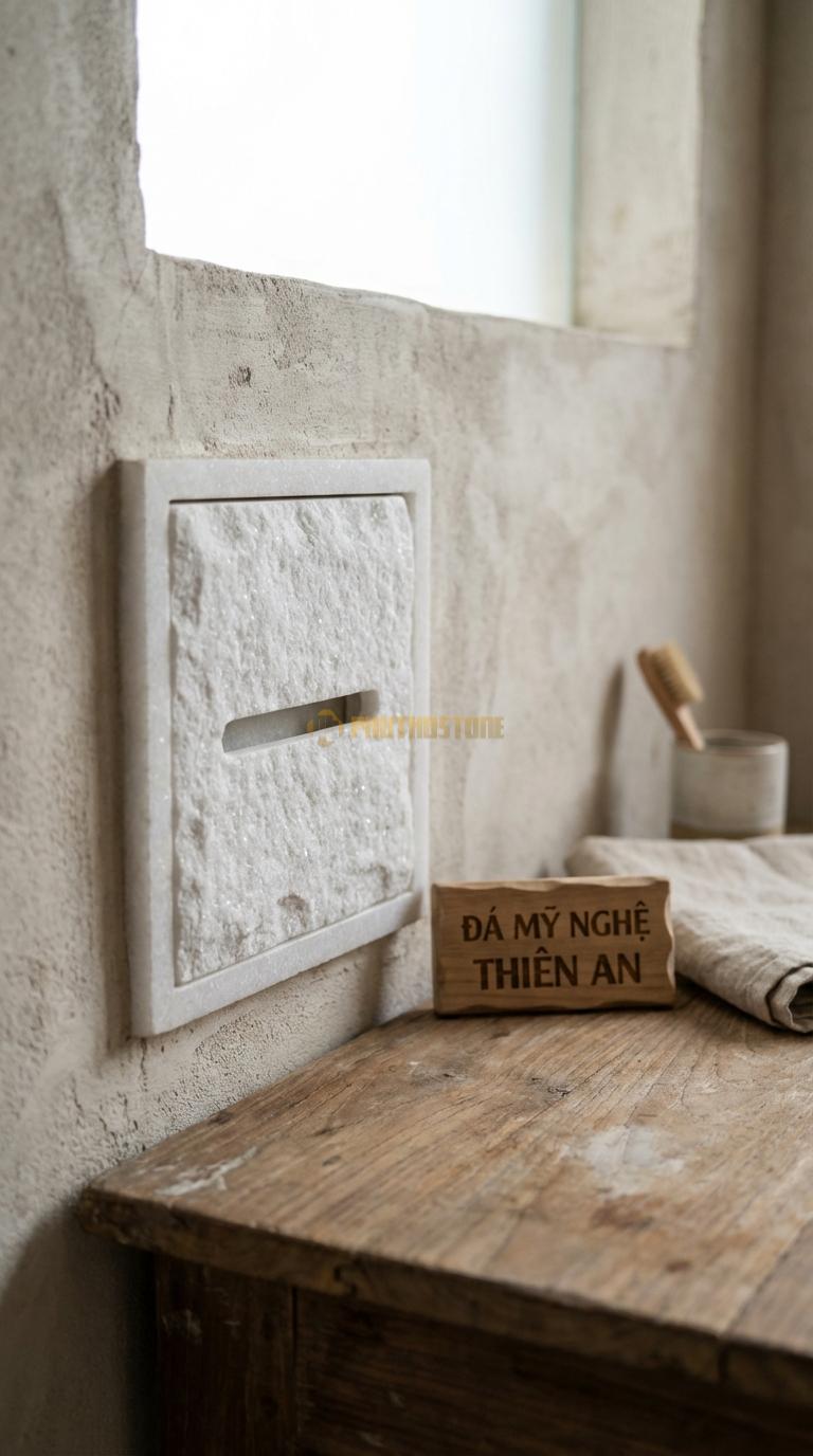 Hộp Giấy Đá Trắng Muối Âm Tường Lắp Lọt Vào Tường, Mặt Ngoài Bằng Đá 18cm x 18cm x 10cm