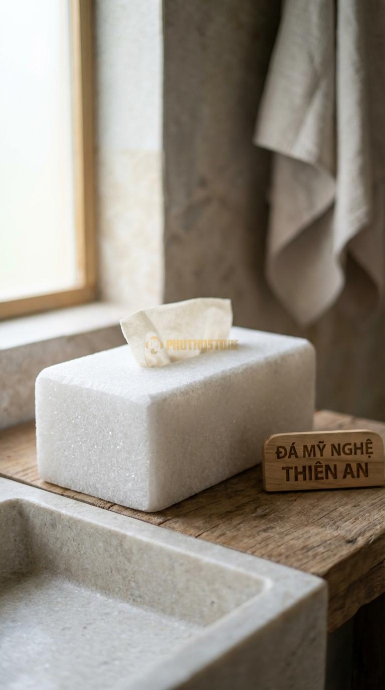 Hộp Giấy Đá Trắng Muối Bề Mặt Nhám (Matte) Mài Mờ (Matte) Không Bóng, Chống Bám Vân Tay 23cm x 12cm x 10cm