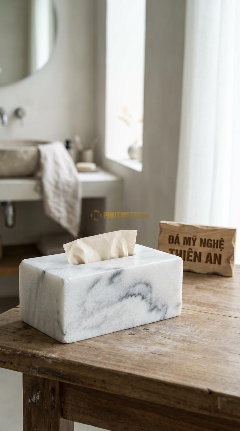 Hộp Giấy Đá Trắng Muối Đá Vân Mây Chọn Phôi Đá Có Vân Loang Như Mây (Vân Trắng/Đen) 24cm x 12cm x 10cm