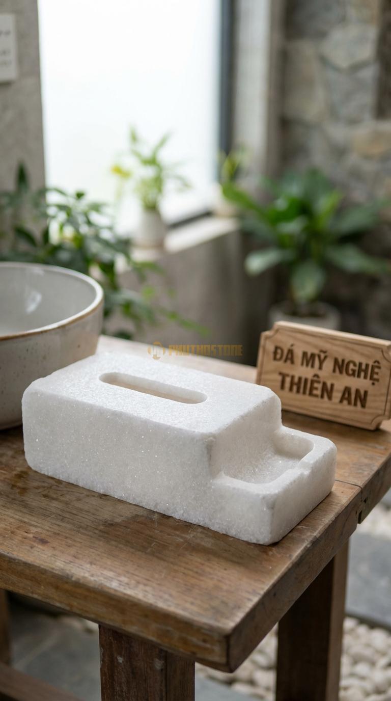 Hộp Giấy Đá Trắng Muối Kèm Gạt Tàn Tích Hợp Khay Gạt Tàn Thuốc (Có Nắp Hoặc Không) 30cm x 14cm x 10cm