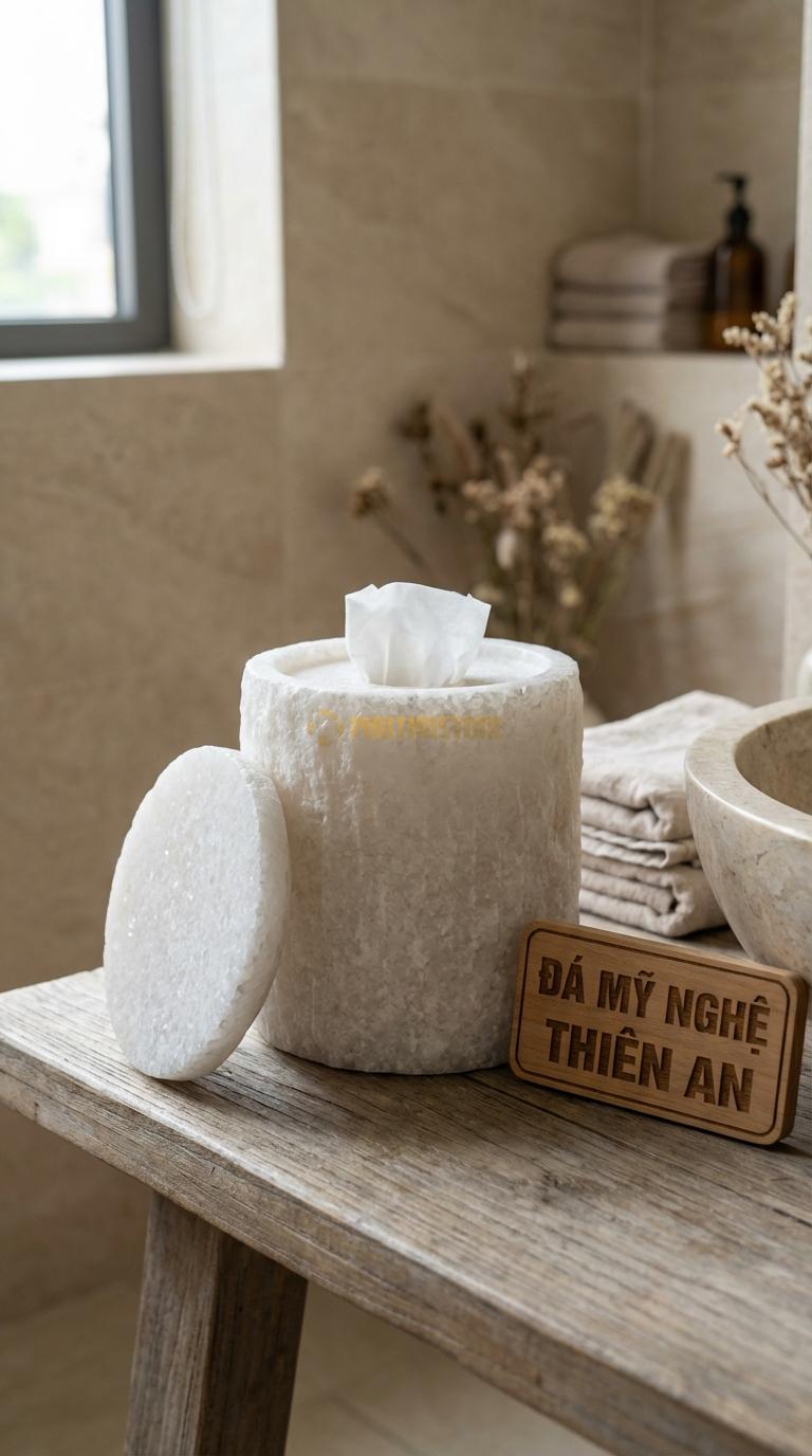 Hộp Giấy Đá Trắng Muối Tròn Nguyên Khối Dạng Trụ Tròn (Ống), Nắp Rời (Khác Biệt) Đkính 14cm x Cao 15cm (Giấy Cuộn)